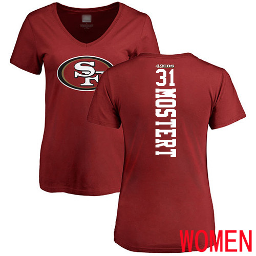 San Francisco 49ers Red Women Raheem Mostert Backer #31 NFL T Shirt